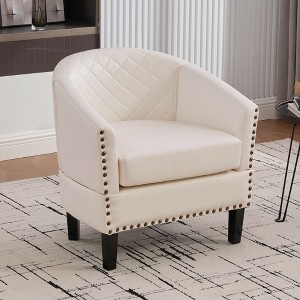 MOONMISS Faux Leather Accent Chair, Barrel Club Chair Upholstered Armchair for Living Room, Comfy Modern Arm Chair Bedroom Reading Seat - 1 of 4