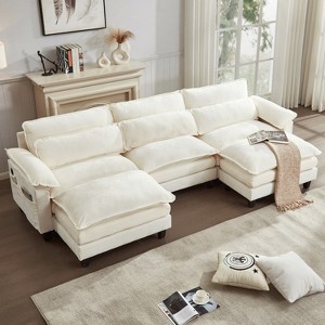 TiramisuBest 113" Cloud Couch Sectional Sofa, L Shape Chenille Couch with Reversible Ottoman,USB Charging,Dual Cushions,Modern Sofa,Dark Grey - 1 of 4