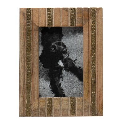 Antique Brass 4 x 6 Inch Wood and Metal Striped Decorative Picture Frame - Foreside Home & Garden