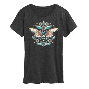 Women's - Instant Message - Boho Cicada Flowers Short Sleeve Graphic T-Shirt - 1 of 4