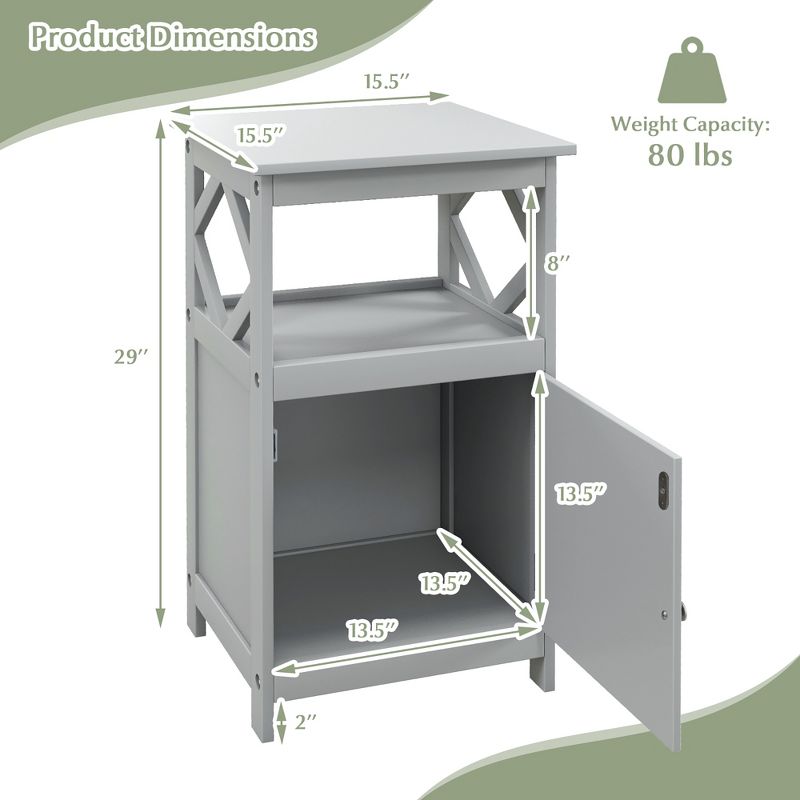 Costway Bathroom Floor Cabinet Side Storage Organizer with Open Shelf & Single Door Grey/White, 3 of 11