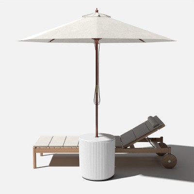 White Concrete-Composite Outdoor Side Table with Umbrella Hole