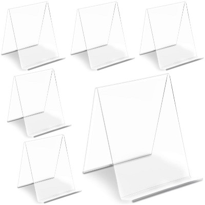 6-Pack Clear Acrylic Book Display Stand Easel, 4.5" x 5" each, Premium 2mm Thick Holder for Menu & Awards