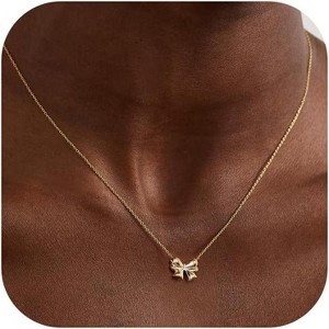 14K Gold Plated Necklace for Women Necklace Cute Small Tiny Bow Pendant Choker Chain Necklace - 1 of 4