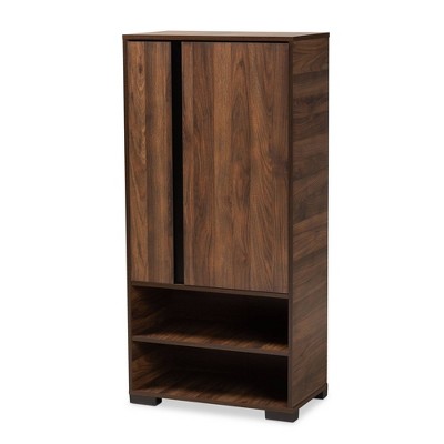 Raina Two-Tone Wood 2 Door Shoe Storage Cabinet Walnut Brown/Black - Baxton Studio: Enclosed Shelves, Air Circulation Design, Freestanding