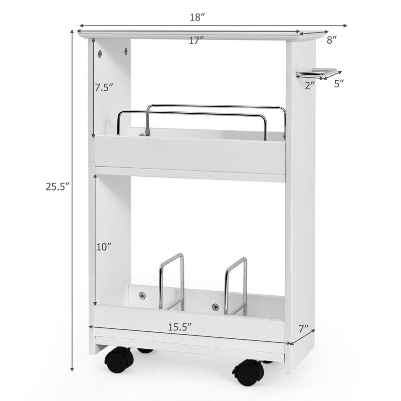 Costway Slim Rolling Storage Cart 3-Tier Bathroom Cabinet Mobile Shelving Unit w/ Handle, 2 of 11