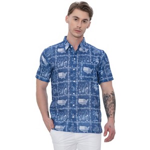 LA LEELA Men's Hawaiian Shirts Short Sleeve Button Down Shirt Mens Patriotic Shirts Casual Holiday Summer Party Shirts for Men - 1 of 4