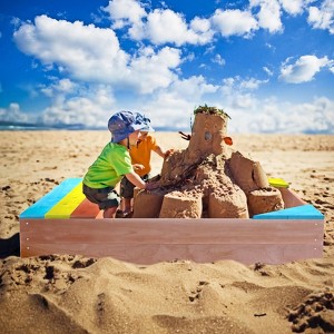 Children's Wooden Sandbox, Sandpit ,Kids Wood Playset Outdoor Backyard ,47.25"L x47.25"W x 7.87"H,Golden Red - 1 of 4