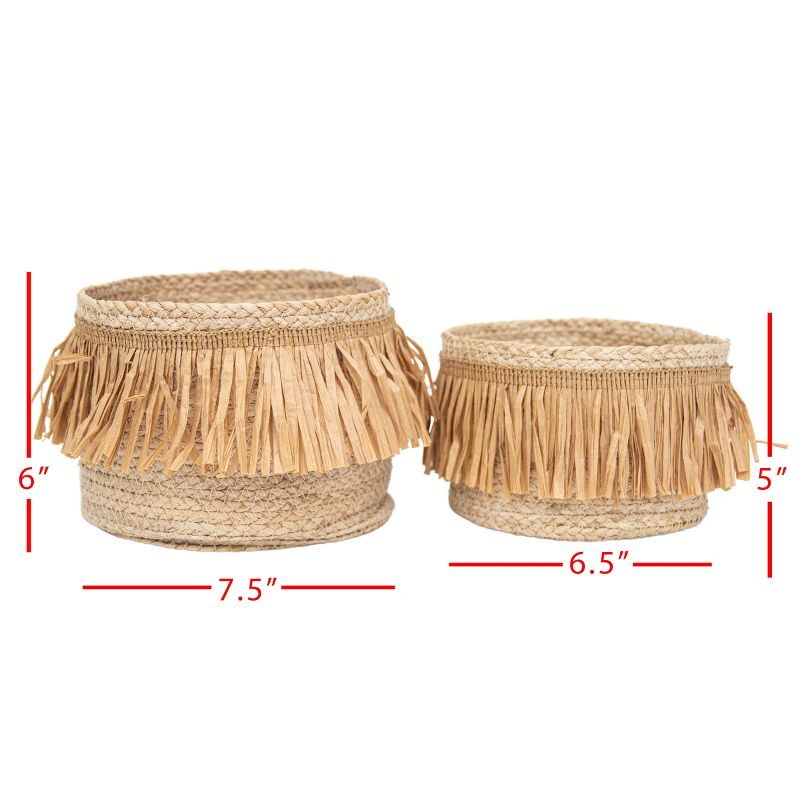 Set of 2 Natural Woven Natural Seagrass & Faux Raffia Basket - Foreside Home & Garden, 5 of 9