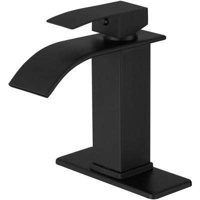 BWE Waterfall Single Handle Single Hole Bathroom Faucet Bathroom Vanity Sink Faucet in Matte Black