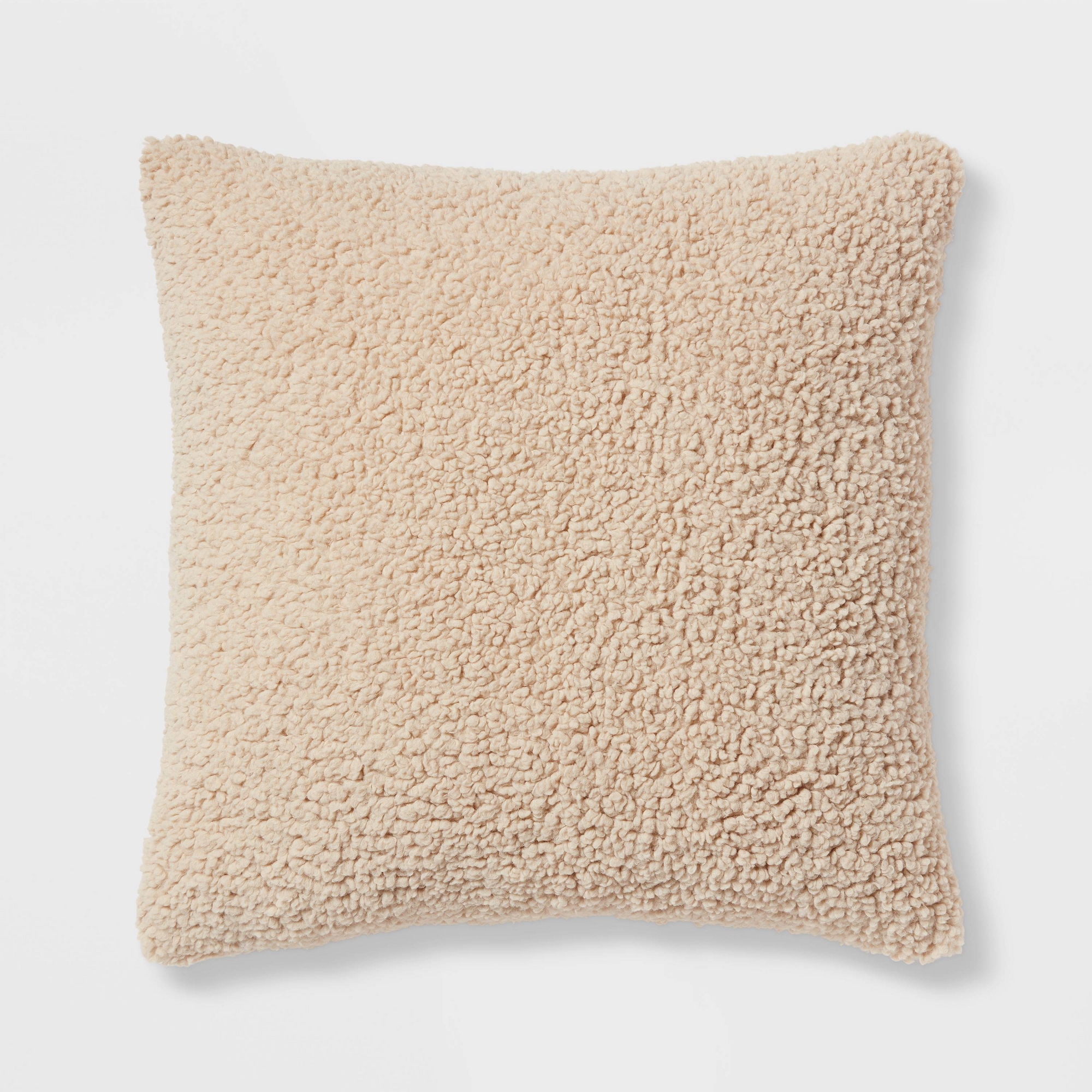 Euro Traditional Cozy Faux Shearling Fur Decorative Throw Pillow Natural - Threshold™