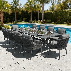 LayinSun 11 Pieces Outdoor Patio Dining Set, Aluminium Rectangular Dining Table and Wicker Rattan Chairs Set for Outside Backyard, Poolside - 1 of 4