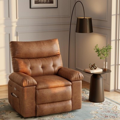 homfan Electric Recliner Chair - PU Leather 360° Swivel Recliner with Heat and Massage, Comfortable Lazy Chair for Living Room, Bedroom, Nursery