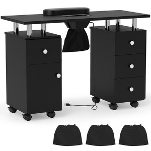 Costway Rolling Manicure Table Nail Desk with with 8 Lockable Wheels & Electric Dust Collector 3 Dust Bags Wrist Rest White/Pink/Black - 1 of 4