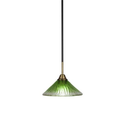 Toltec Lighting Paramount 1 - Light Pendant in  Matte Black/Brass with 10" Kiwi Green Crystal Shade