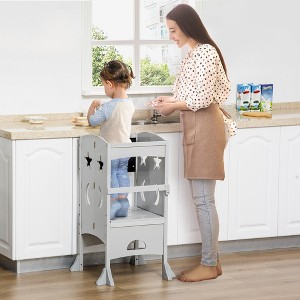 TopComfy Foldable Child Standing Tower Kids Step Stool with Chalkboard Lockable Handrail for Kitchen Bathroom Laundry Room, Gray, 40.25"*20"*5" - 1 of 4