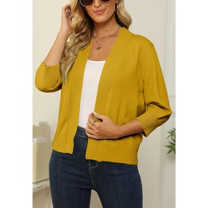 Women's 3/4 Sleeve Open Front Cropped Cardigan Sweater Elegant Shrugs for Women - 1 of 4