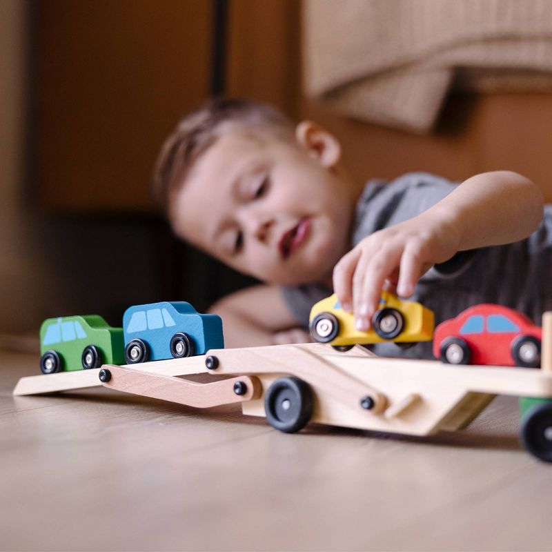 Melissa &#38; Doug Car Carrier Truck and Cars Wooden Toy Set With 1 Truck and 4 Cars, 6 of 11