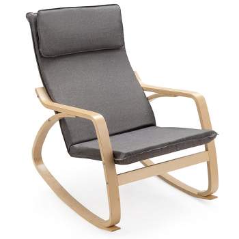 Costway Modern Bentwood Rocking Chair Fabric Upholstered Relax Rocker Lounge Chair Gray\Beige