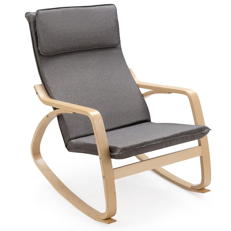 Costway Modern Bentwood Rocking Chair Fabric Upholstered Relax Rocker Lounge Chair Gray\Beige, 1 of 11