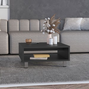 Vynxaria Modern Black Coffee Table - 10.6" H with Spacious Shelf for Storage - 1 of 4