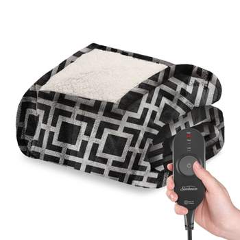 Sunbeam 50" x 60" Nordic Premium Reverse Shearling Heated Throw Electric Blanket Gray Lattice