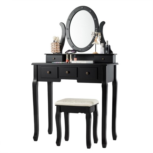 Dressing Table LED Makeup Mirror Stool Set 12 Bulbs Vanity Desk White