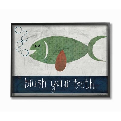 16"x1.5"x 20" Brush Your Teeth Fish Oversized Framed Giclee Texturized Art - Stupell Industries