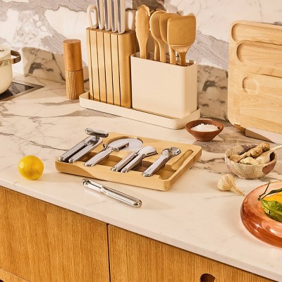 Stainless Steel 6-Piece Kitchen Gadget Set with Birch Organizer