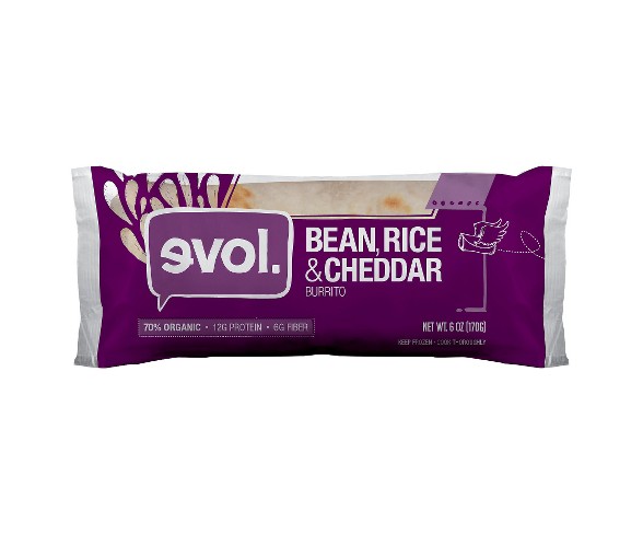 Evol Bean, Rice and Cheddars Frozen Burrito - 6oz