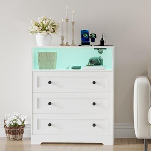 Small Dresser for Bedroom Closet Bedside with 3 Drawers,Wooden Dressers with Charging Station and LED Lights - 1 of 4