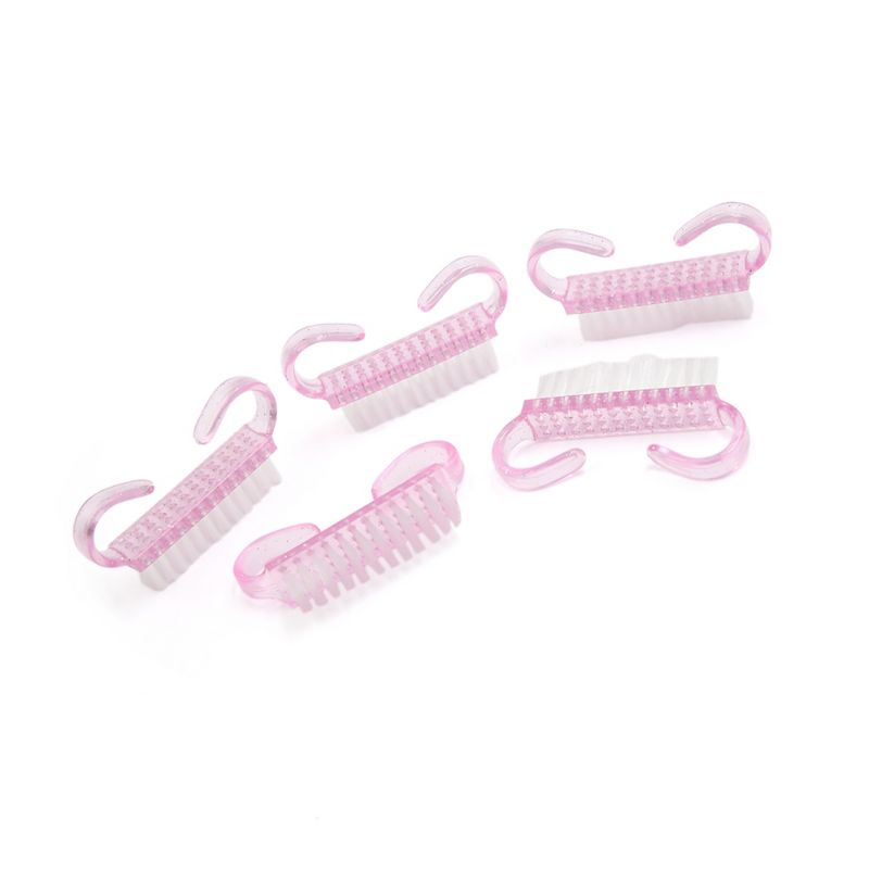 Unique Bargains Angle Shape Handle Nail Art Dust Cleaning Brush Files Scrub Manicure Pedicure Tool Pink 5 Pcs, 3 of 4