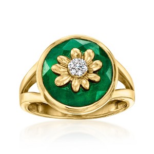 Ross-Simons 7.50 Carat Emerald Flower Ring With Diamonds in 18kt Gold Over Sterling - 1 of 4