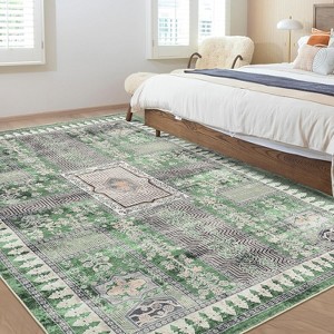 Washable Vintage Rug, Non-Slip Non-Shedding Carpet, Low Pile Floor Covering, Foldable Floral Print Soft Mat for Playroom, Bedroom Living Room - 1 of 4