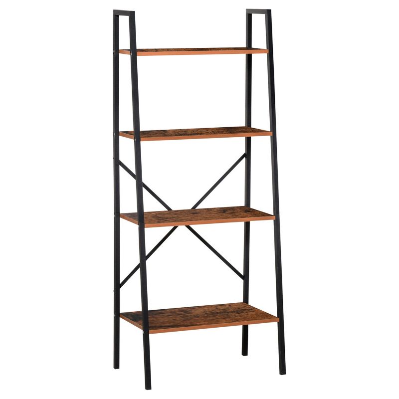 HOMCOM Industrial 4 Tier Ladder Shelf Bookshelf Vintage Storage Rack Plant Stand with Wood Metal Frame for Living Room Bathroom, 4 of 9