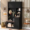 Modern Hall Tree Entryway Bench Storage Bench Coat Rack Coat Hanger with Hooks and Drawers, White/Black-ModernLuxe - 2 of 4