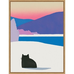 Amanti Art Black Cat Fur in White Snow by Little Dean Framed Canvas Wall Art - 1 of 4