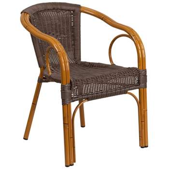 Emma and Oliver Rattan Restaurant Patio Chair with Bamboo-Aluminum Frame