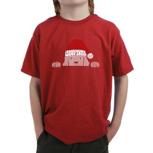 LA Pop Art Christmas Peeking Dog - Boy's Word Art T-Shirt - 1 of 4