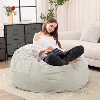 FURNIinspire Bean Bag Seats Foam Filled Bean Bag Chair For Adults With Soft Removable Cover, Sofa For Living Room Bedroom, Gray, 48"*48"*26"