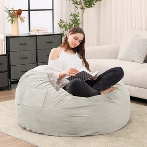 FURNIinspire Bean Bag Seats Foam Filled Bean Bag Chair For Adults With Soft Removable Cover, Sofa For Living Room Bedroom, Gray, 48"*48"*26" - 1 of 4