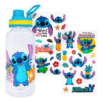 Silver Buffalo Disney Lilo & Stitch Flowers 32-Ounce Twist Spout Water Bottle And Sticker Set