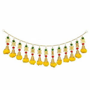Store Indya Decorative Artificial Marigold and Pearl Toran, Traditional Orange Flower Hanging (Design 1) - 1 of 4