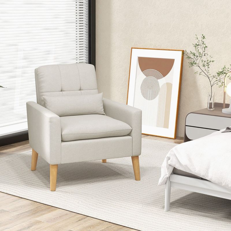 Tangkula 2PCS Mid-century Accent Chair Linen Fabric Reading Armchair w/ Lumbar Pillow, 3 of 9