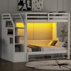Whisen Full XL Size Loft Bed with Safety Guardrails, LED Design, Full Size Murphy Bed with Storage Stairs - White - 3 of 4