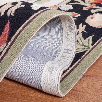 Ivory & Black Floral Hand-Knotted Wool Area Rug 6' x 9'