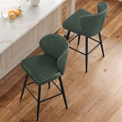 Arceso 26 Inch Swivel Bar Stools Set of 2, Counter Height Bar Stools with Back, Upholstered Counter Stools, Faux Leather with Stitching, Metal Legs