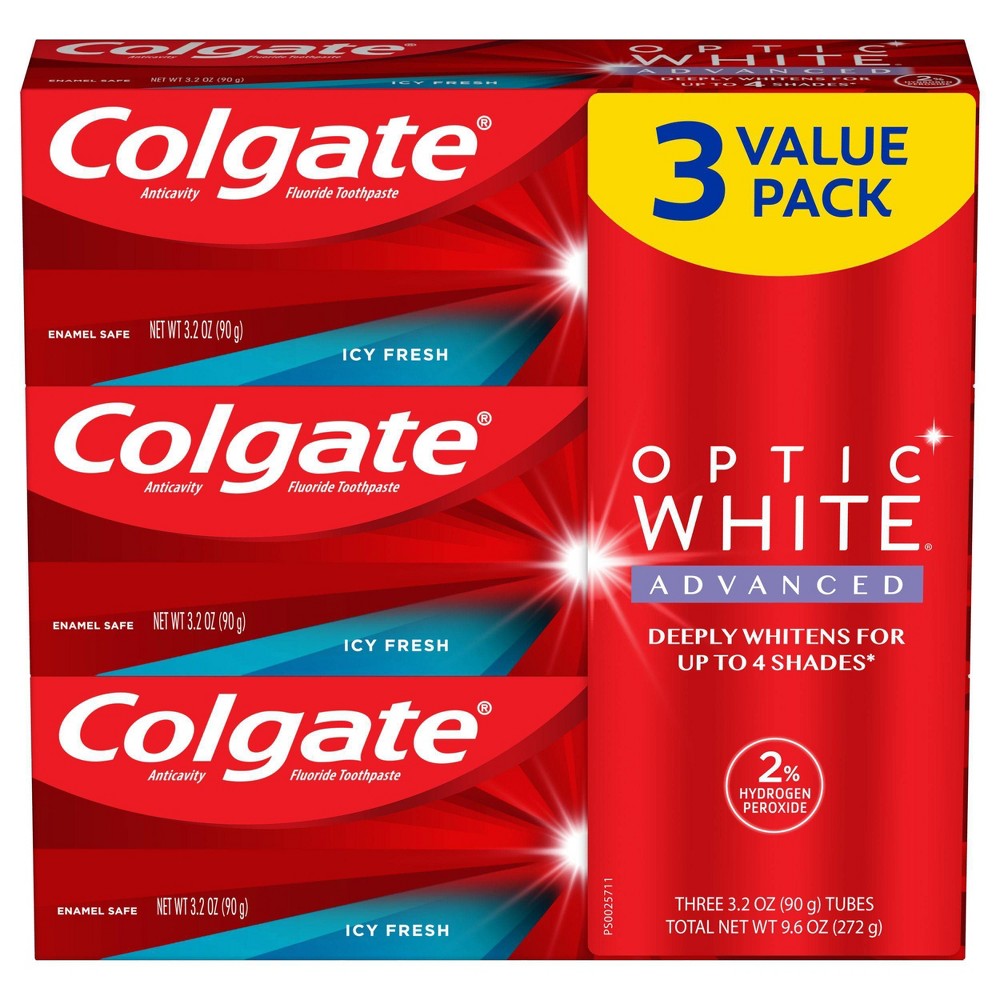 Colgate Optic White Advanced Whitening Toothpaste Icy Fresh - 3.2oz/3pk