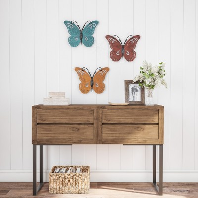 Hand Painted 3D Butterfly Metal Wall Art Set