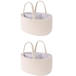 REGALWOVEN Handcrafted Odorless Cotton Rope Storage Basket with Handles and Divider 2 Pcs - 1 of 4